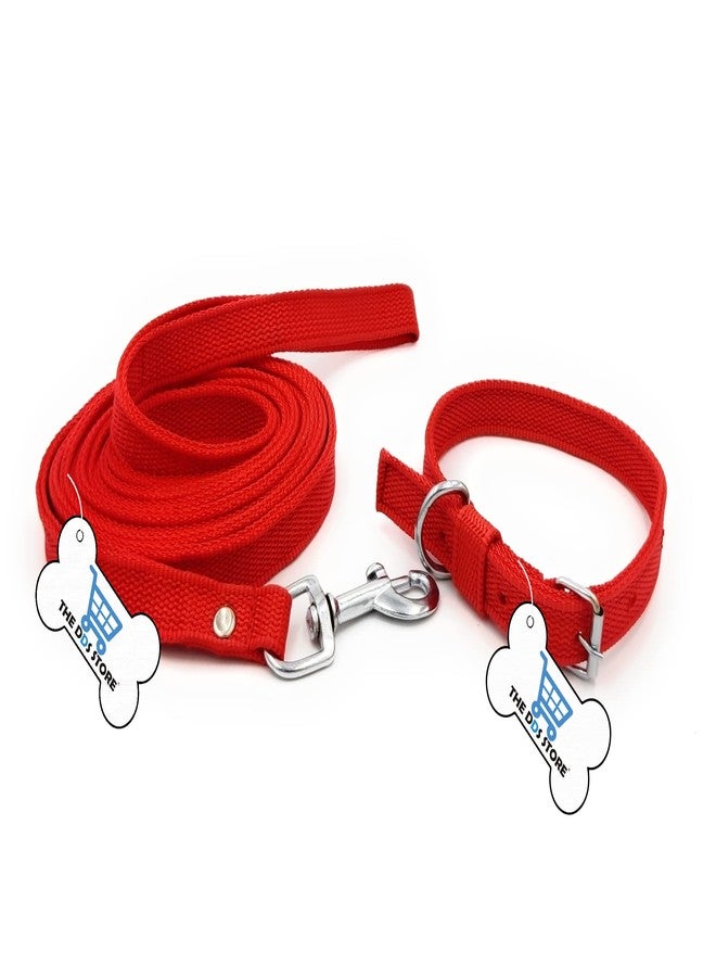 THE DDS STORE Puppy Nylon Leash with Collar Set - Small to Medium Dogs and Cats Leash and Collar Set Suitable for Puppies of All Dog Small Breeds Adjustable Soft Nylon Paw Plain Strip (Medium, RED) - Image 1